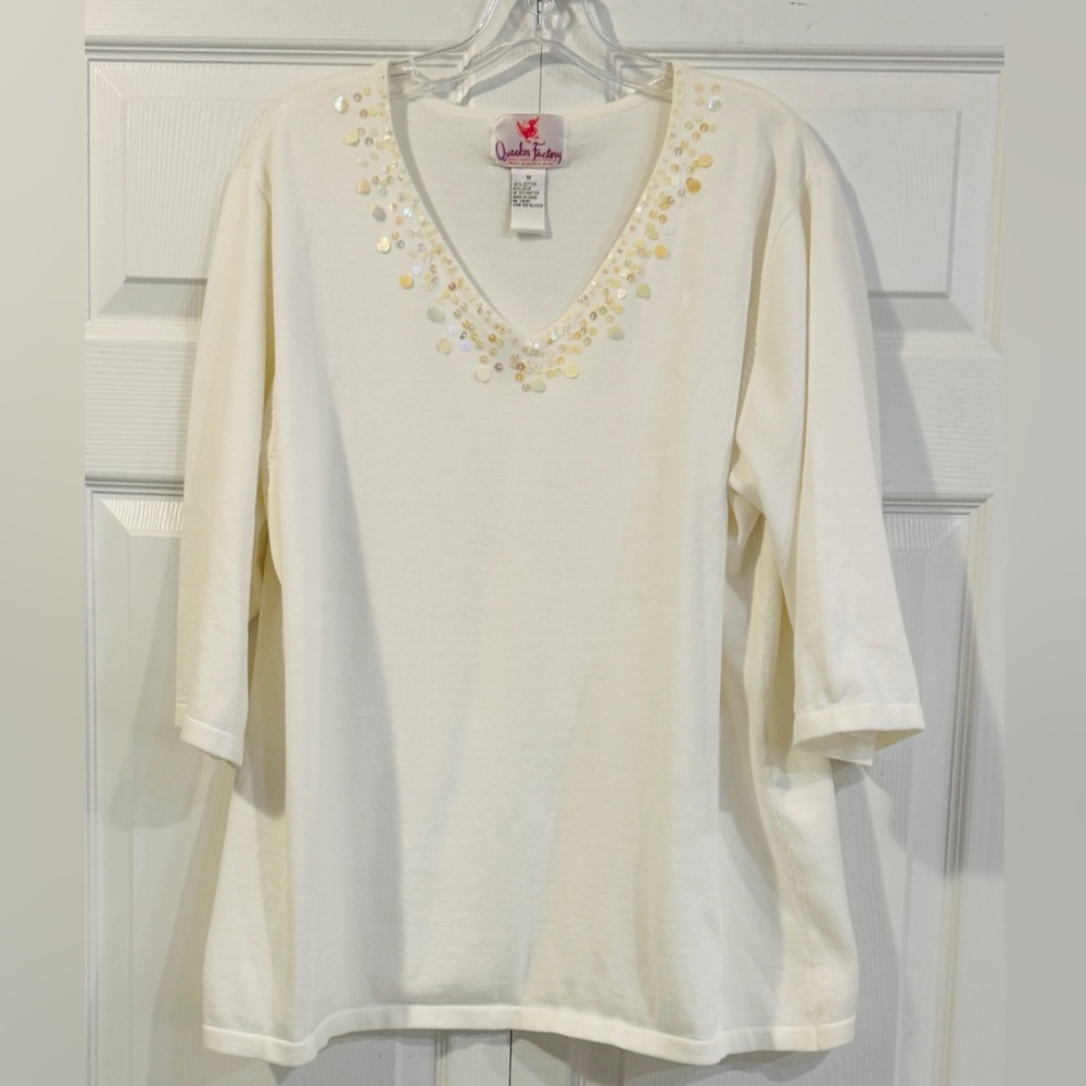 White Quacker Factory Knit Top Sweater